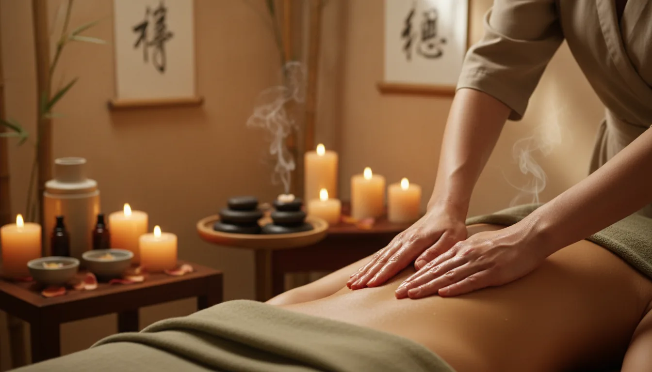 Masaż i rytuał spa w atmosferze relaksu z olejkami i świecami